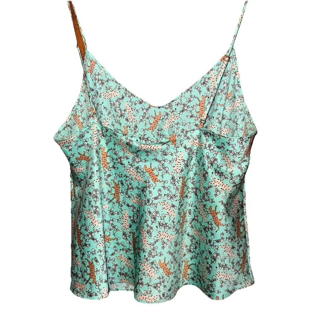 Victoria's Secret Sleep Cami Size Medium Teal Sleeveless Tiger Print Tank Top
